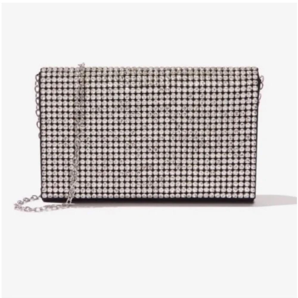 NWT Black Satin and Rhinestone Formal Evening Clutch